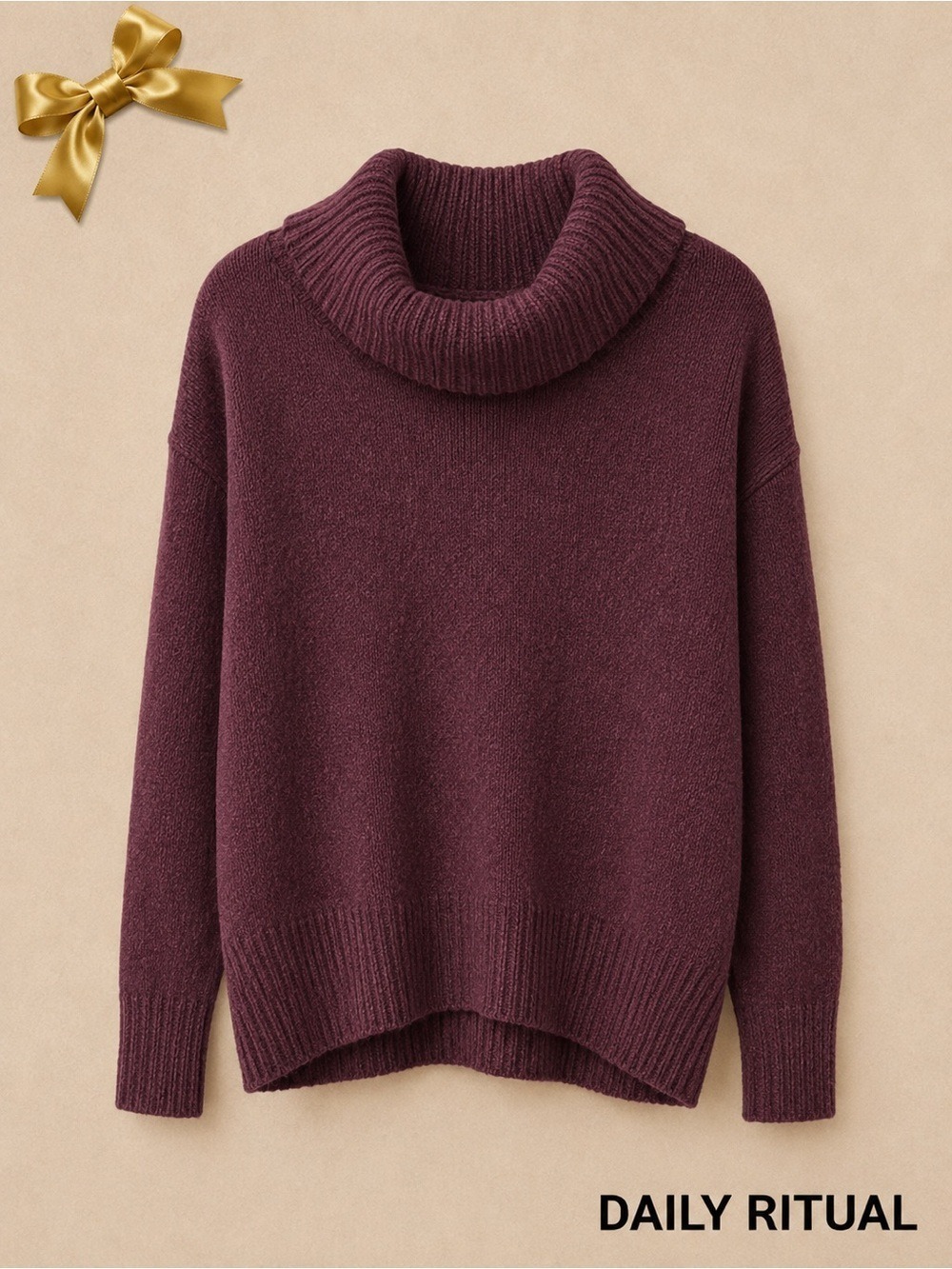 Daily Ritual Wool Blend Cowl Neck Sweater Burgundy XXL